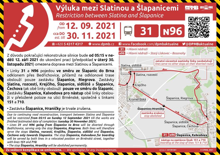 Výluka mezi Slatinou a Šlapanicemi